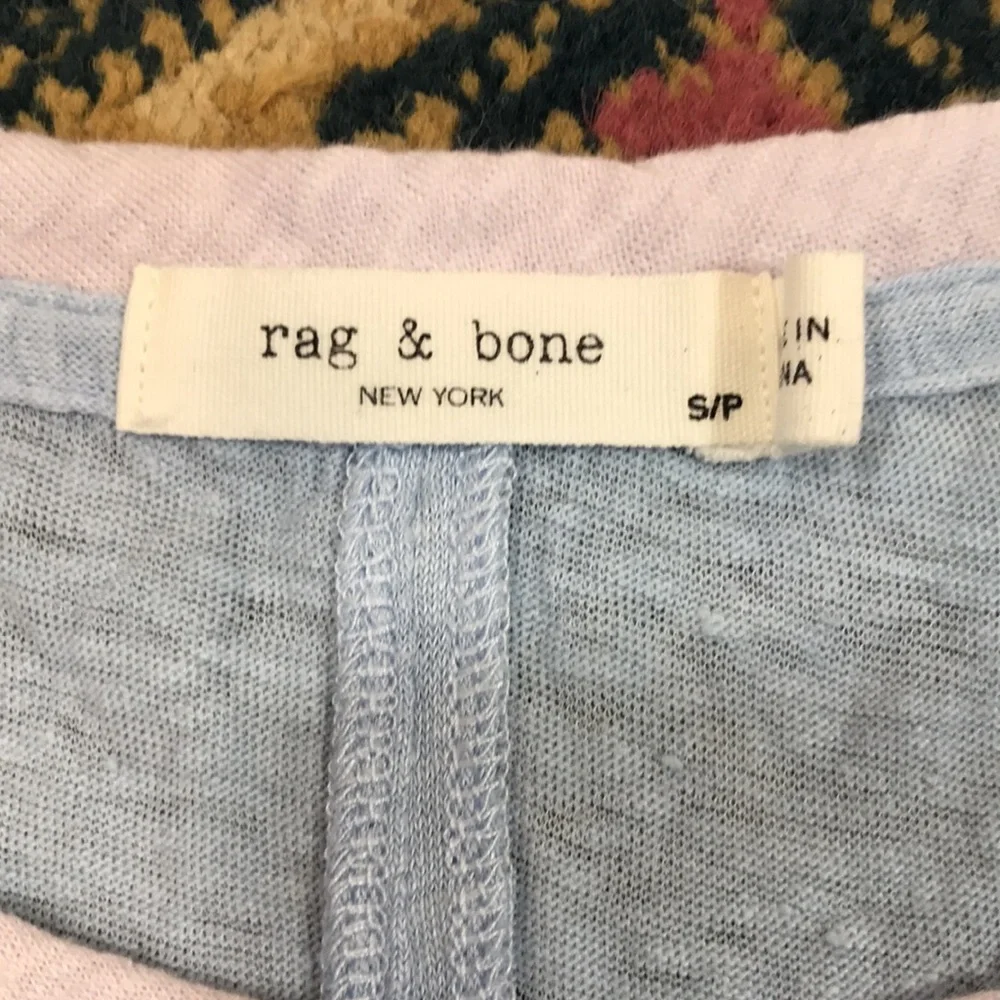 🍄 Rag & Bone  Payton Blue Linen Color Block T-Shirt - Picture 3 of 9